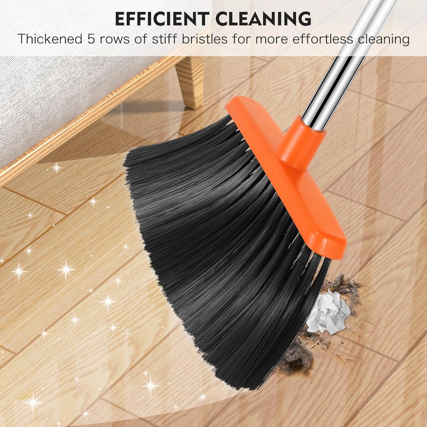 Broom and Dustpan Set for Home, 51-in Long Adjustable Handle Angle Broom and Dustpan Combo Set with Dust Pan Teeth to Clean Hair for Home Kitchen Office Lobby Floor Garden (Black&White)
