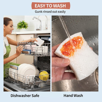 Non-Scratch Cellulose Scrub Sponges 12 Pack, Sponges Kitchen with Double-Side & Ergonomic Design for Dishes, Coated Cookware, Sink & Countertops.