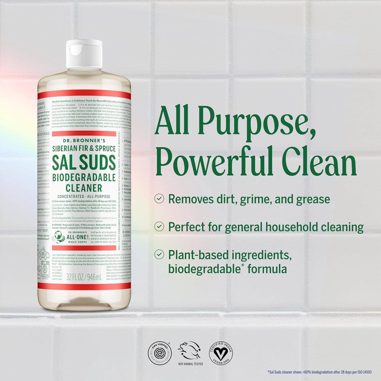 Dr. Bronner's Sal Suds Biodegradable Cleaner (1 Gallon) – All-Purpose Pine Mop Detergent for Floors, Multi-Purpose Household Formula, Dish Degreaser & Laundry Use