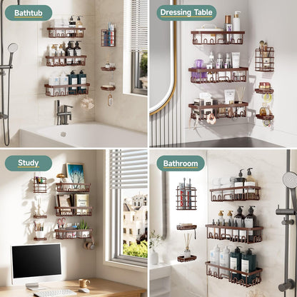 Veken Shower Caddy 6-Pack, Advanced Rustproof Design, No Drilling Adhesive Shelves, Rack with Soap Holder, Large Capacity Bathroom Organizers and Storage, Wall-Mounted, Gifts for Women Mom
