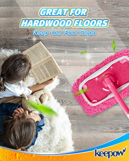 KEEPOW Reusable Microfiber Mop Pads Compatible with Swiffer Sweeper, Dry Sweeping Cloths, Washable Wet Mopping Cloth Refills for Hardwood Floor Cleaning, 6 Pack