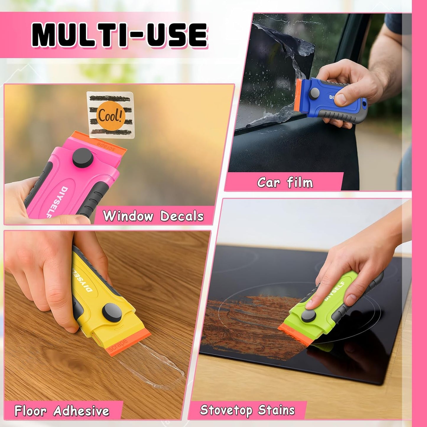 DIYSELF 1 Pack Razor Blade Scraper with 15 Extra Blades, Scraper Tool for Cleaning Window, Paint, Cooktop, Oven, Glass Stove Top Scraper, Razor Scraper with Buit-In Blade Storage