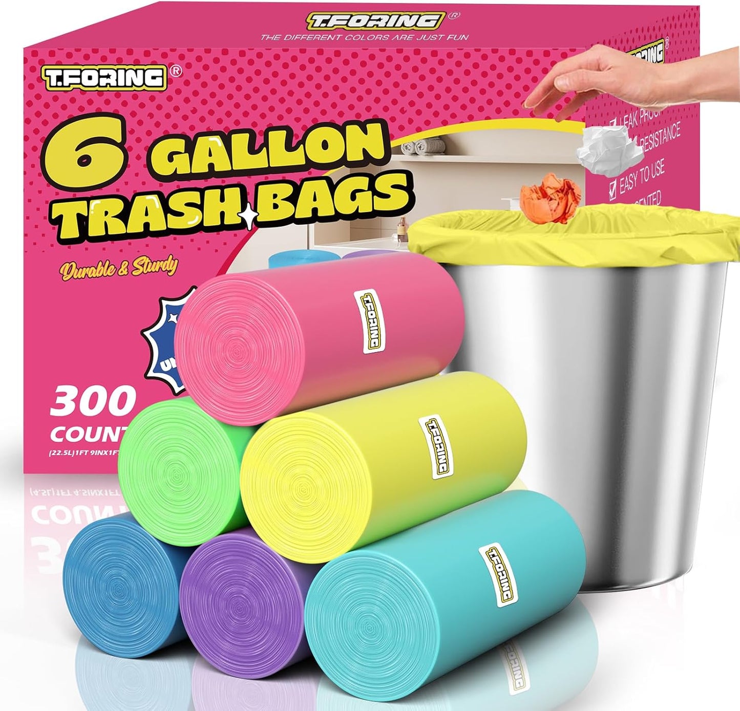 150 Count 4 Gallon Small Trash Bags - Colored Bathroom Garbage Bags Unscented Leak-proof, 15 Liter Plastic Wastebasket Can Liners for Office Bedroom Toilet and Car
