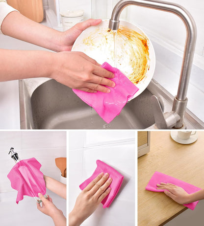KitchLife Microfiber Cleaning Cloth Roll - Tear-Away Reusable Microfiber Paper Towels, Lint-Free, Washable, 20 Sheets for Kitchen, Car, Dishes, and Sensitive Surfaces (Pink)
