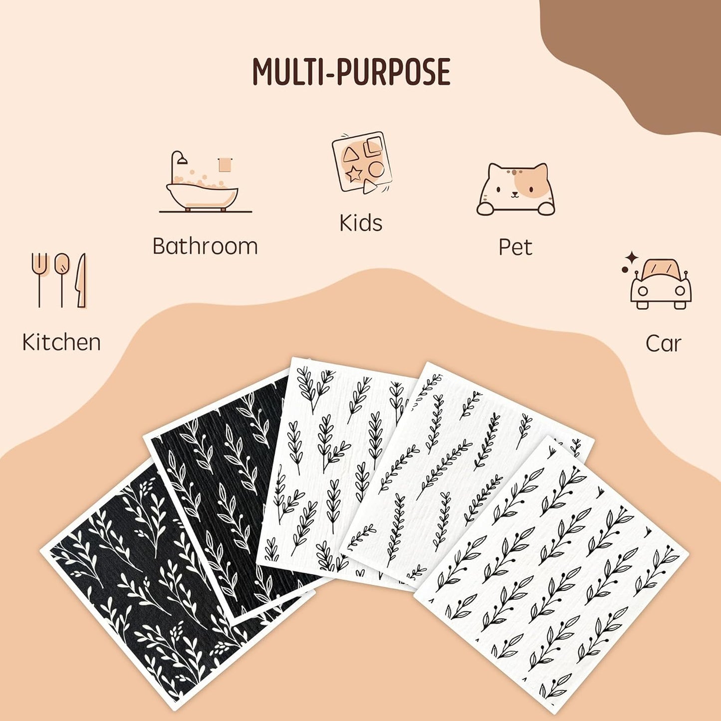 Swedish Dishcloths for Kitchen, Swedish Dish Cloths 5 Pack, Super Absorbent Reusable Paper Towels Washable, Biodegradable, Quick Drying, Dishwasher Safe