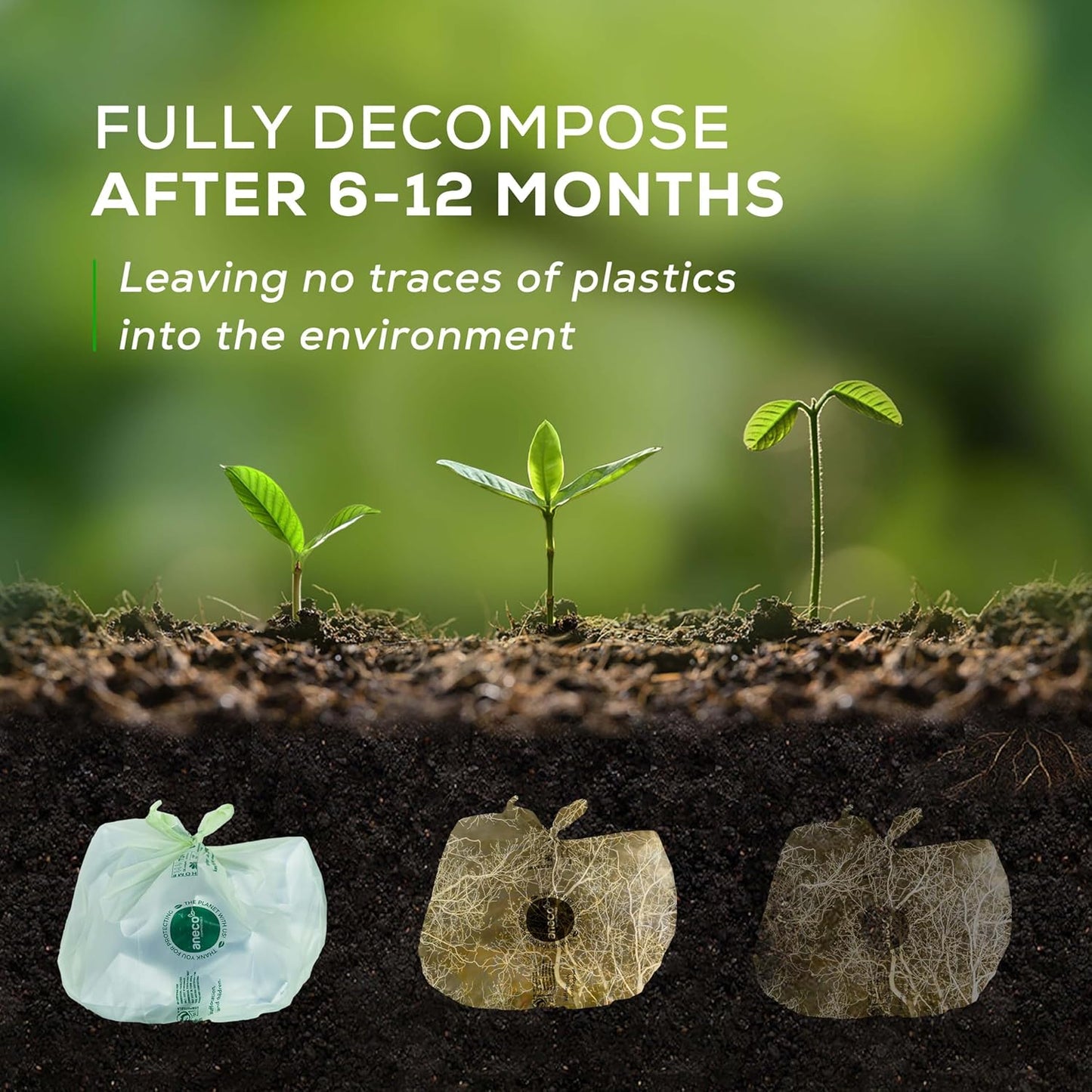(Include 10 Bonus Bags) ANECO 100% Compostable Waste Bags 2.6 Gallon, Extra Thick Kitchen Small Compost Bags for Countertop Bin, 110 Count (100 + 10 Extra)