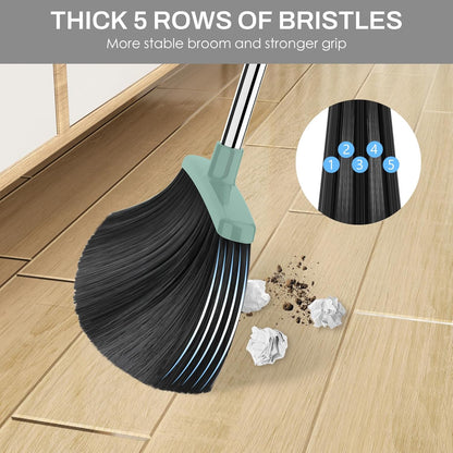 Broom and Dustpan Set for Home, 51-in Long Adjustable Handle Angle Broom and Dustpan Combo Set with Dust Pan Teeth to Clean Hair for Home Kitchen Office Lobby Floor Garden (Black&White)