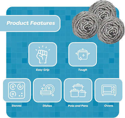 12 Pack Stainless Steel Scourers by Scrub It – Steel Wool Scrubber Pad Used for Dishes, Pots, Pans, and Ovens. Easy scouring for Tough Kitchen Cleaning. (Large (50 gram))
