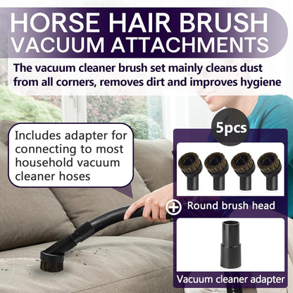 3PCS Horse Hair Brush Vacuum Attachment Set - Black Round Horse Hair Vacuum Attachments & Brushes - Shop Vac Brush Attachment for Most Vacuum Cleaners Accessories - 1 1/4" Vacuum Attachments Included