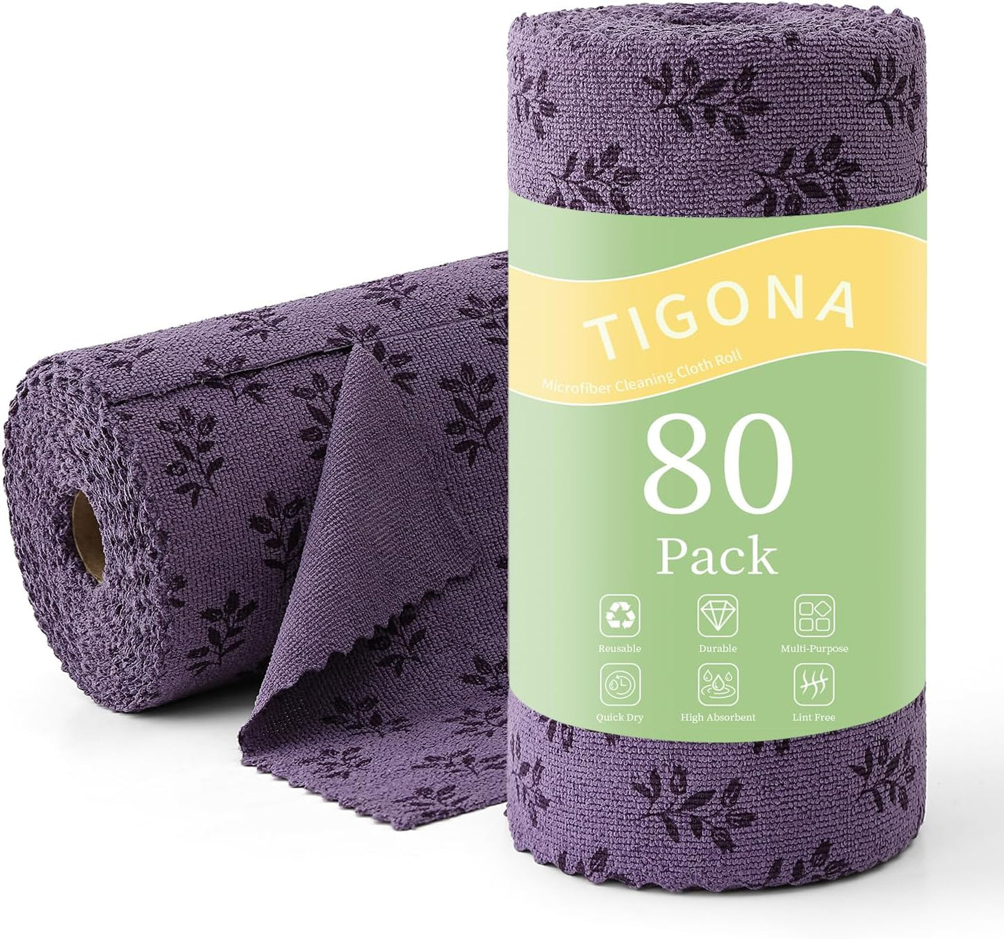 Microfiber Cleaning Cloth Roll,80 Pack Cleaning Towels,Lint Free Rags Paper Towels & Tear Away Reusable Towels,Washable Shop Rags Floral Wipe Cloth,Wash Cloths Dish Rags for Car Kitchen Window