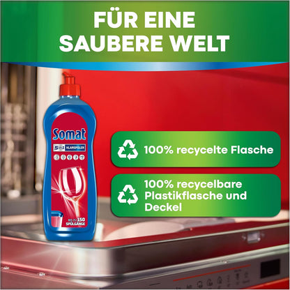 SOMAT 5-in-1 rinse aid (750 ml), detergent additive for quick drying, rinse aid for dishwasher gives brilliant shine on glasses, dishes and in the machine, up to 150 washes