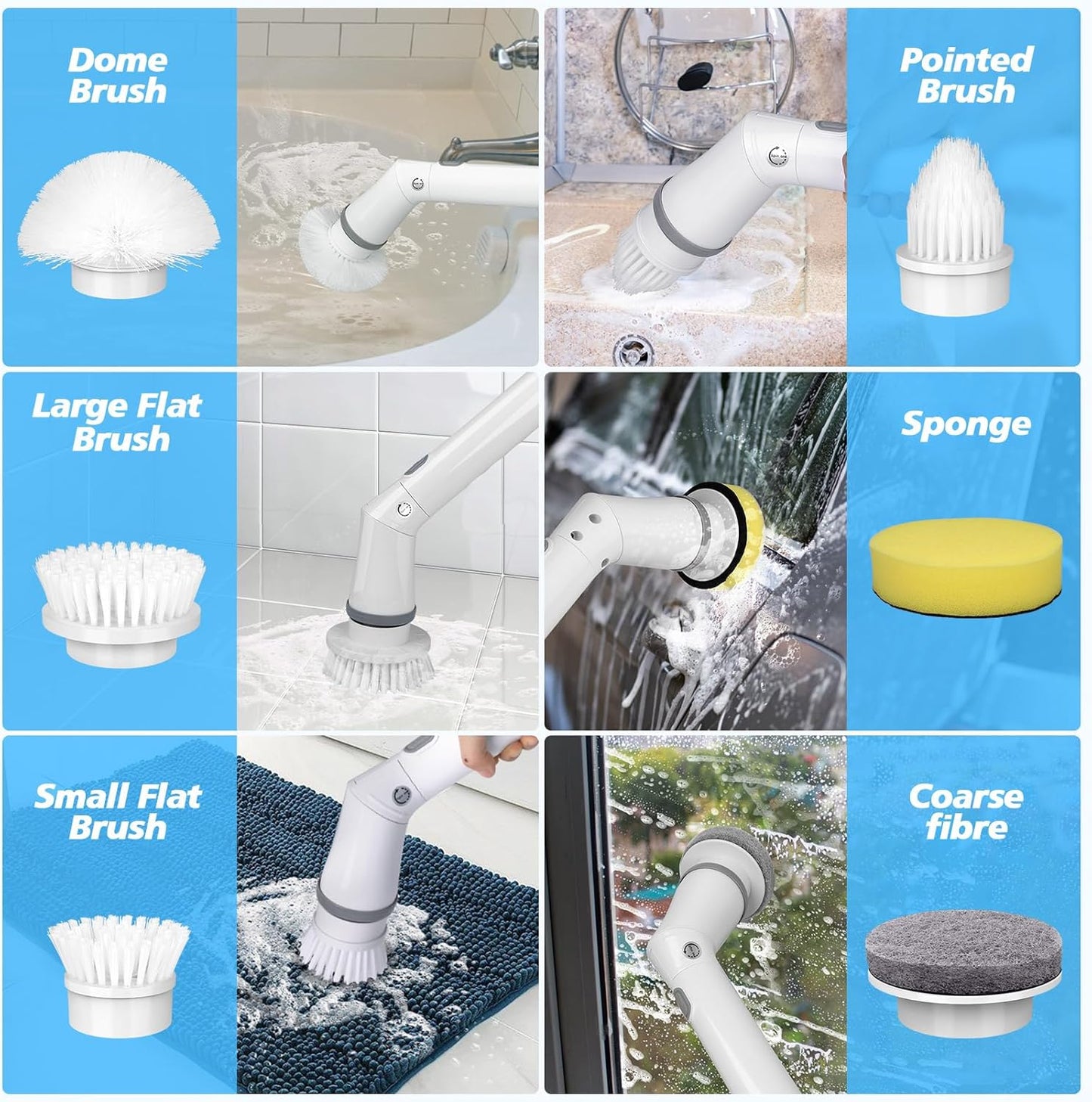 Qimedo Electric Spin Scrubber Extra Large Brush Q3,6000 mAh Best Battery Power Scrubber for Cleaning,1200RPM Shower Cordless Cleaning Brush with 8 Brushes for Bath/Tub/Tile/Floor (Smart Display)
