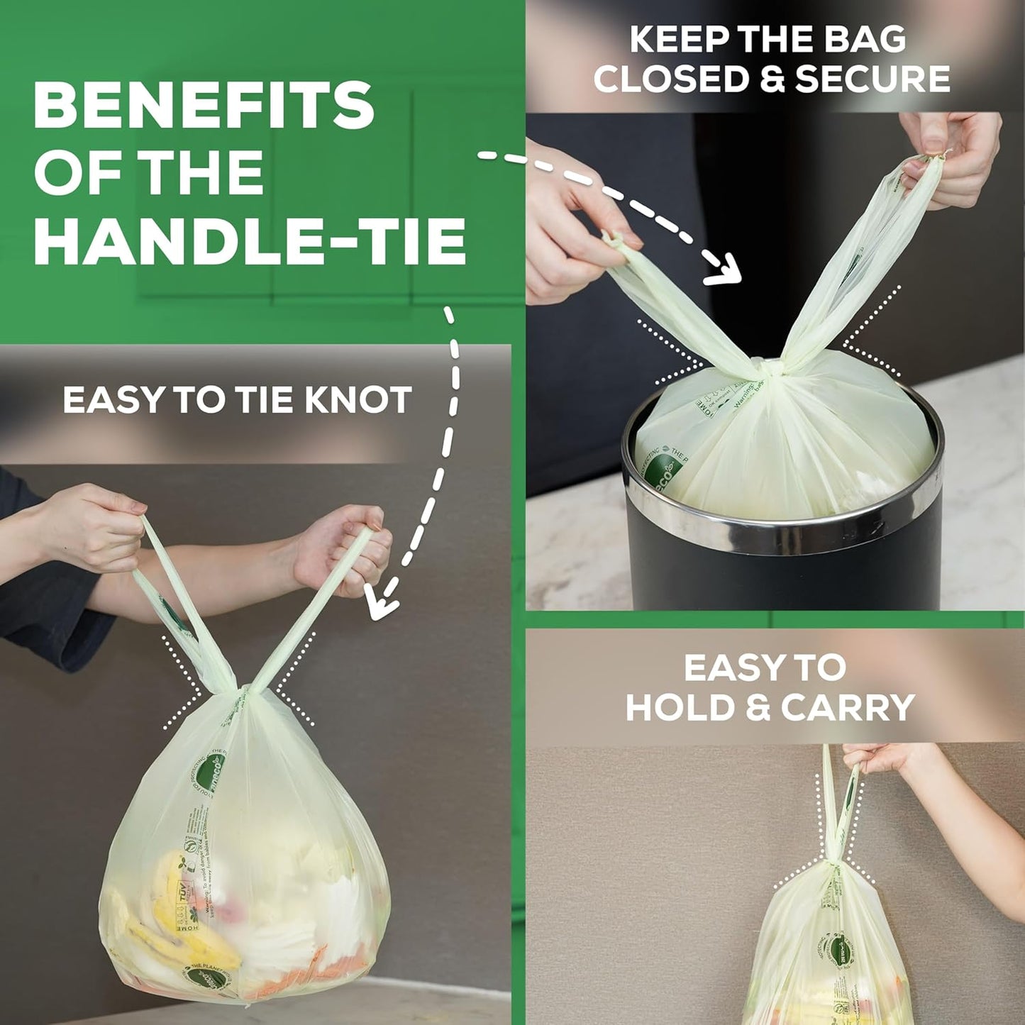 (Include 10 Bonus Bags) ANECO 100% Compostable Waste Bags 2.6 Gallon, Extra Thick Kitchen Small Compost Bags for Countertop Bin, 110 Count (100 + 10 Extra)
