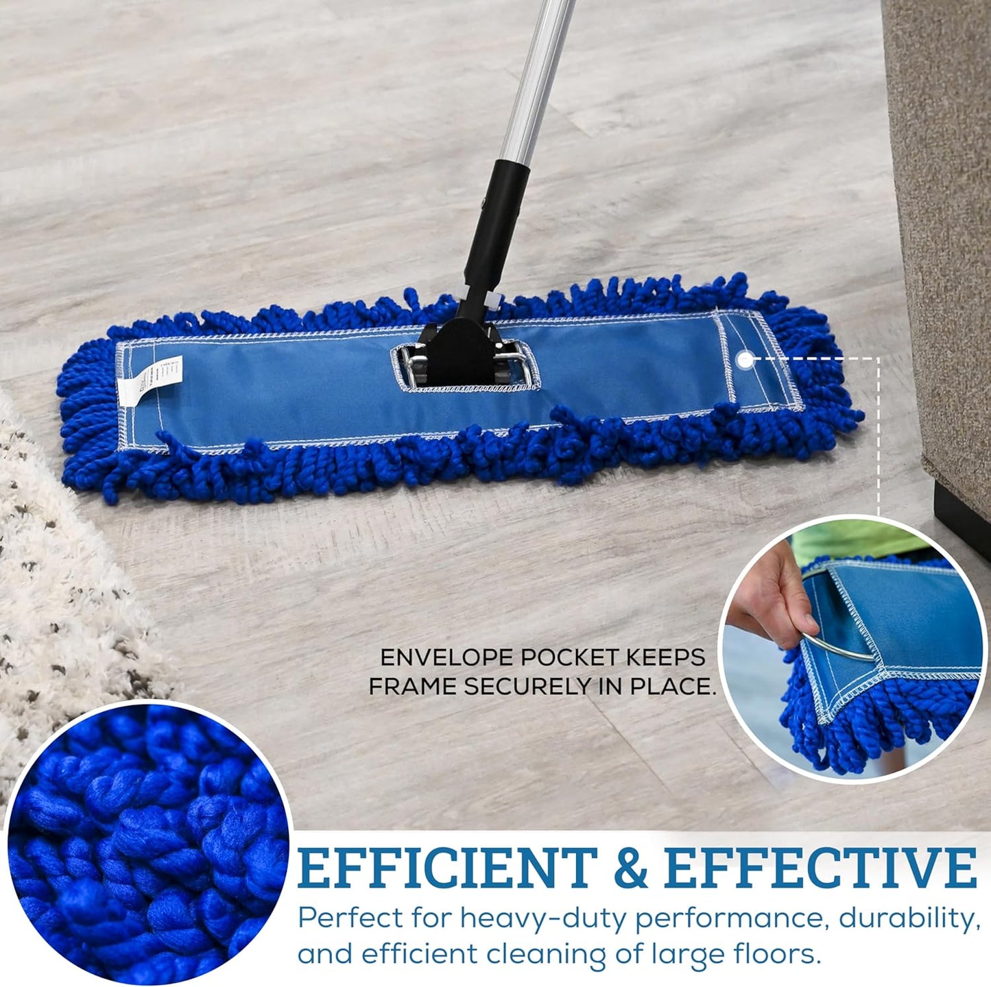 Kleen Handler 24 inch Microfiber Dust Mop | Medium Washable Commercial Mop Head Replacement, Pack of 3