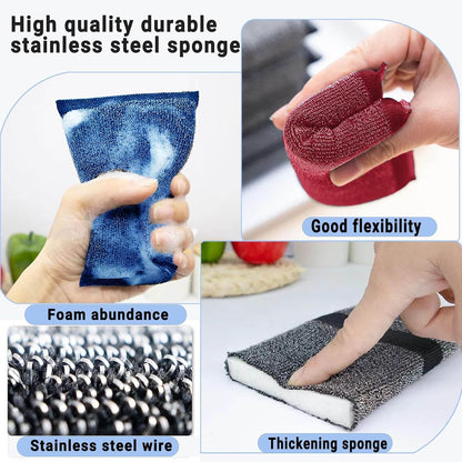 Steel Wool Scrubber Dish Sponges - Kitchen Scrubbing Pads Pot Scrubber for Kitchen Non Scratch, Soft and Fast sponges for Cleaning (6 Pack)