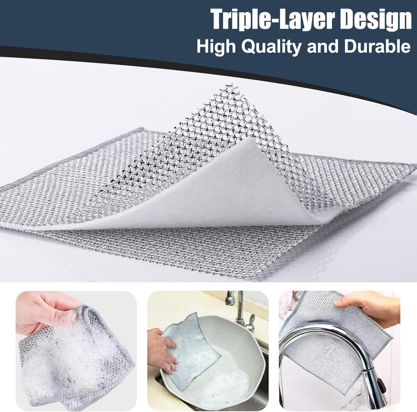 Navona 12 Pcs New Upgrade Steel Wire Dishcloth,Triple-Layer Steel Wire Cleaning Cloth,Powerful Cleaning Non-Scratch Wire Dishcloth Rag for Cookware, Sinks, Dishes, Stove Tops