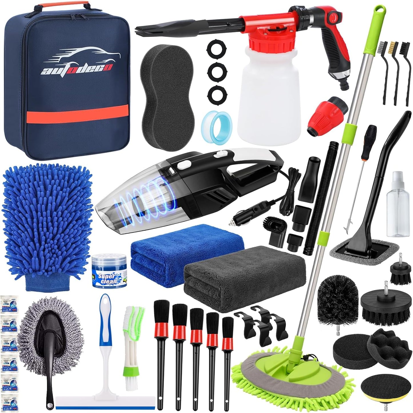 42Pcs Car Wash Detailing Kit Cleaning Set with Foam Gun Sprayer, Long-Handle Brush, Collapsible Bucket, Large Wash Mitt, Towels, Complete Interior & Exterior Car Washing Supply Set (Blue)