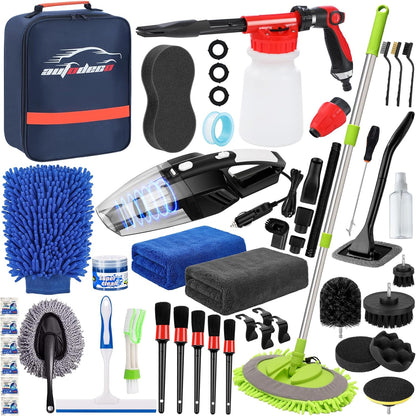 42Pcs Car Wash Detailing Kit Cleaning Set with Foam Gun Sprayer, Long-Handle Brush, Collapsible Bucket, Large Wash Mitt, Towels, Complete Interior & Exterior Car Washing Supply Set (Blue)