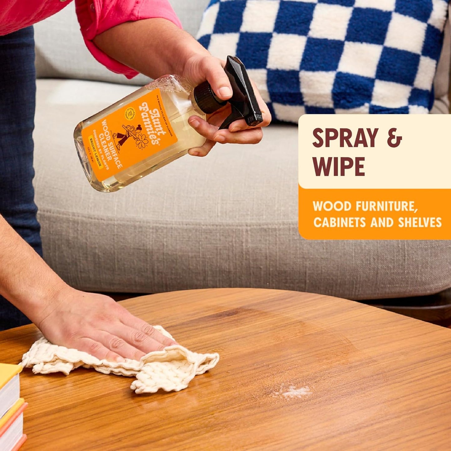 Aunt Fannie's All Purpose Wood Spray Cleaner, No-Wax Formula, Perfect for Wood Tables, Walls, Counters & Shelves, 16.9 Ounces, Lemon Scent (Pack of 1)