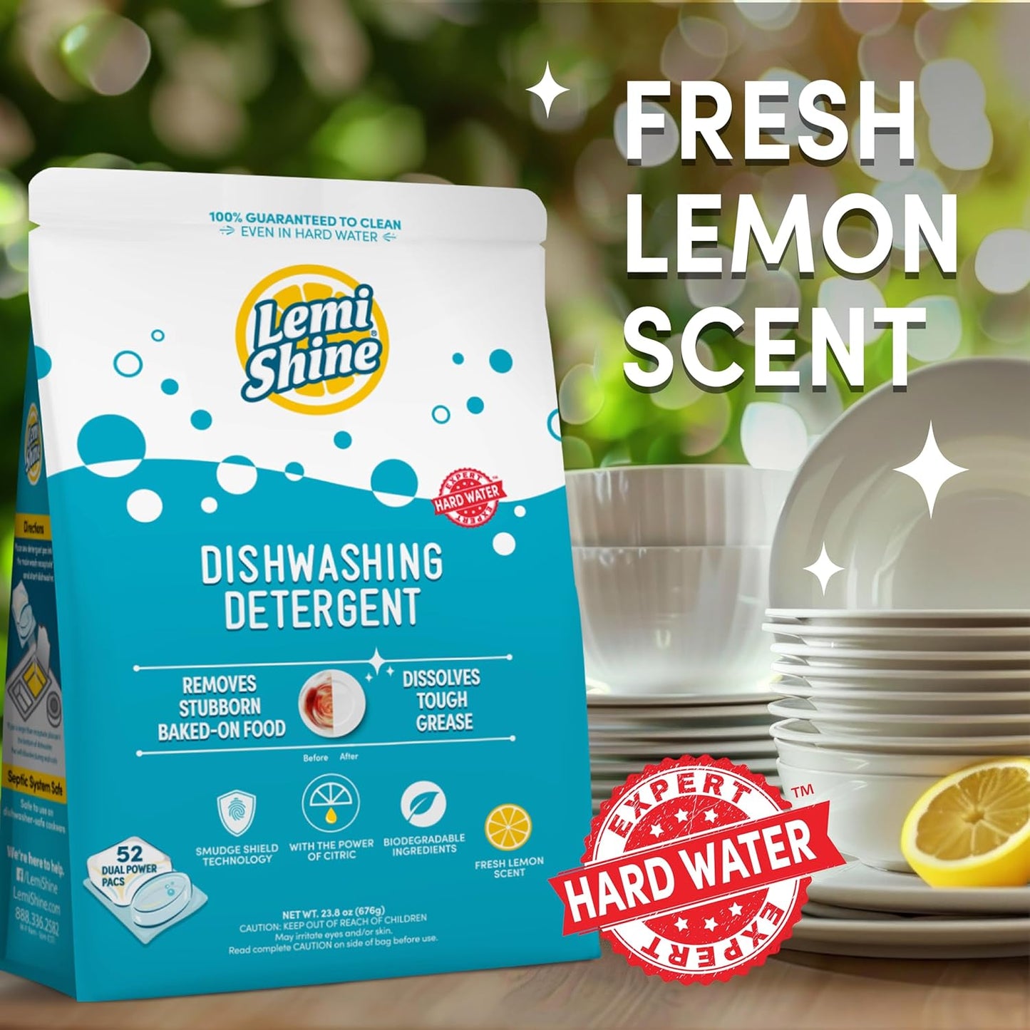 Lemi Shine Natural Dishwasher Detergent Pods + Dishwasher Cleaner 1 ct | All-In-One Powder & Gel Pods with Powerful Citric Acid | Eco Friendly Dish Wash Cleaning Supplies - 65 Count