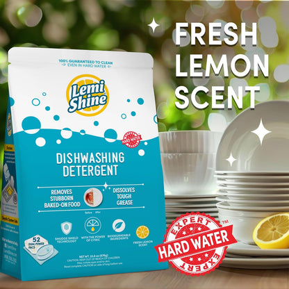 Lemi Shine Natural Dishwasher Detergent Pods + Dishwasher Cleaner 1 ct | All-In-One Powder & Gel Pods with Powerful Citric Acid | Eco Friendly Dish Wash Cleaning Supplies - 65 Count