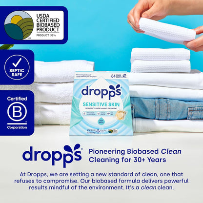 Dropps Sensitive Skin Laundry Detergent Pods, Unscented (36 Ct) - Hypoallergenic & Dermatologist Tested | Free & Clear | Laundry Pods for Sensitive Skin | Clean Ingredients | Plastic Free Packaging