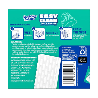Scrubbing Bubbles Easy Clean Quick Eraser, Multipurpose Durable Bathroom Cleaner Sponge for Shower and Tub Tiles, Sinks, Faucets, Counters, Toilets, Glass Doors & More, 4-Count
