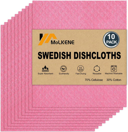 MoLKENE Swedish Dish Cloths - 10 Pack Reusable Kitchen Dishcloths - Ultra Absorbent Dish Towels for Washing Dishes - Cellulose Sponge Cloth Cleaning Rag - Assorted