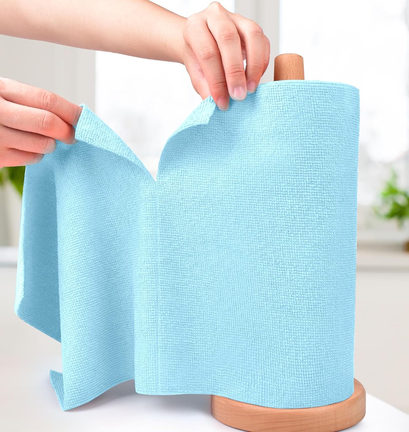 KitchLife Microfiber Cleaning Cloth Roll - Tear-Away Reusable Microfiber Paper Towels, Lint-Free, Washable, 20 Sheets for Kitchen, Car, Dishes, and Sensitive Surfaces (Pink)