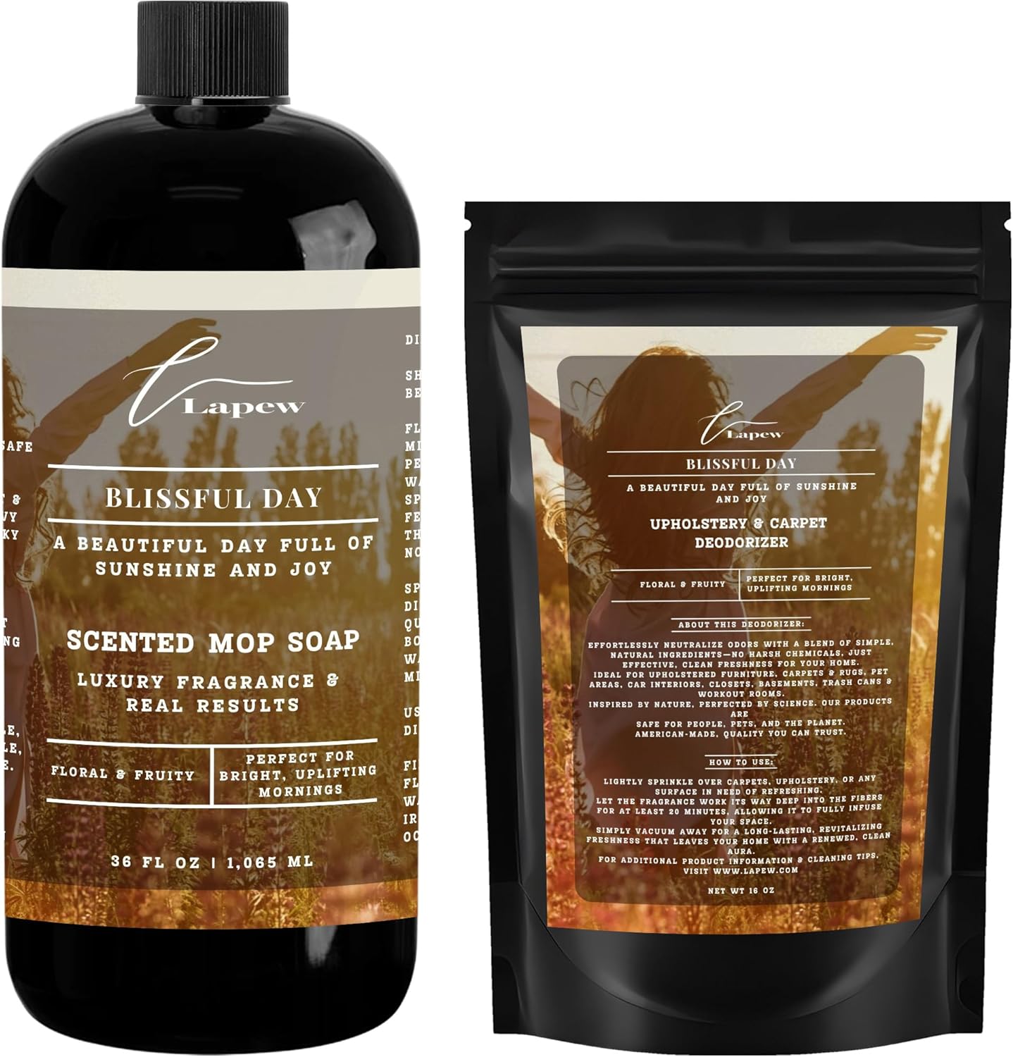 Lapew Black Sea Scented Cleaning Bundle | Carpet Deodorizer Powder (16 oz) & Mop Soap Concentrate (36 oz) | Pet-Friendly Odor Eliminator - Colors B