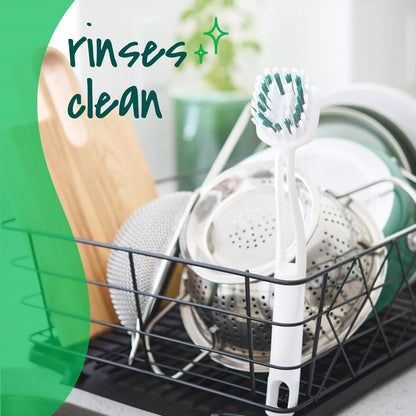 Scotch-Brite Handy Brush, Small and Durable Dish Brush with Handle for Scrubbing Hard-to-Reach Cookware, Tubs, Sinks, Car Tires, and More without Scratching, Antimicrobial, and Rinses Clean