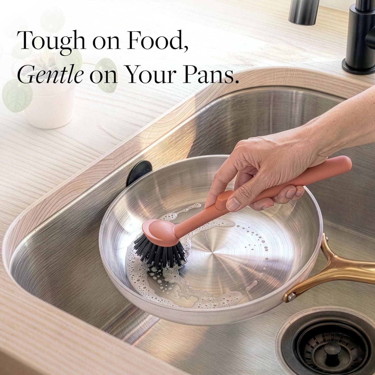 Earth & Mango Magnetic Dish Brush & Scraper, Snaps to Sink, Non-Scratch, Dishwasher Safe, Dish Scrubber – Onyx Black