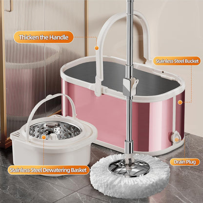 Spin Mop and Bucket with Wringer Set for Home,360° Mop and Bucket with Separate Clean and Dirty Water,Wet Dust Mop for Floor Cleaning with Extra Refills (Silver)