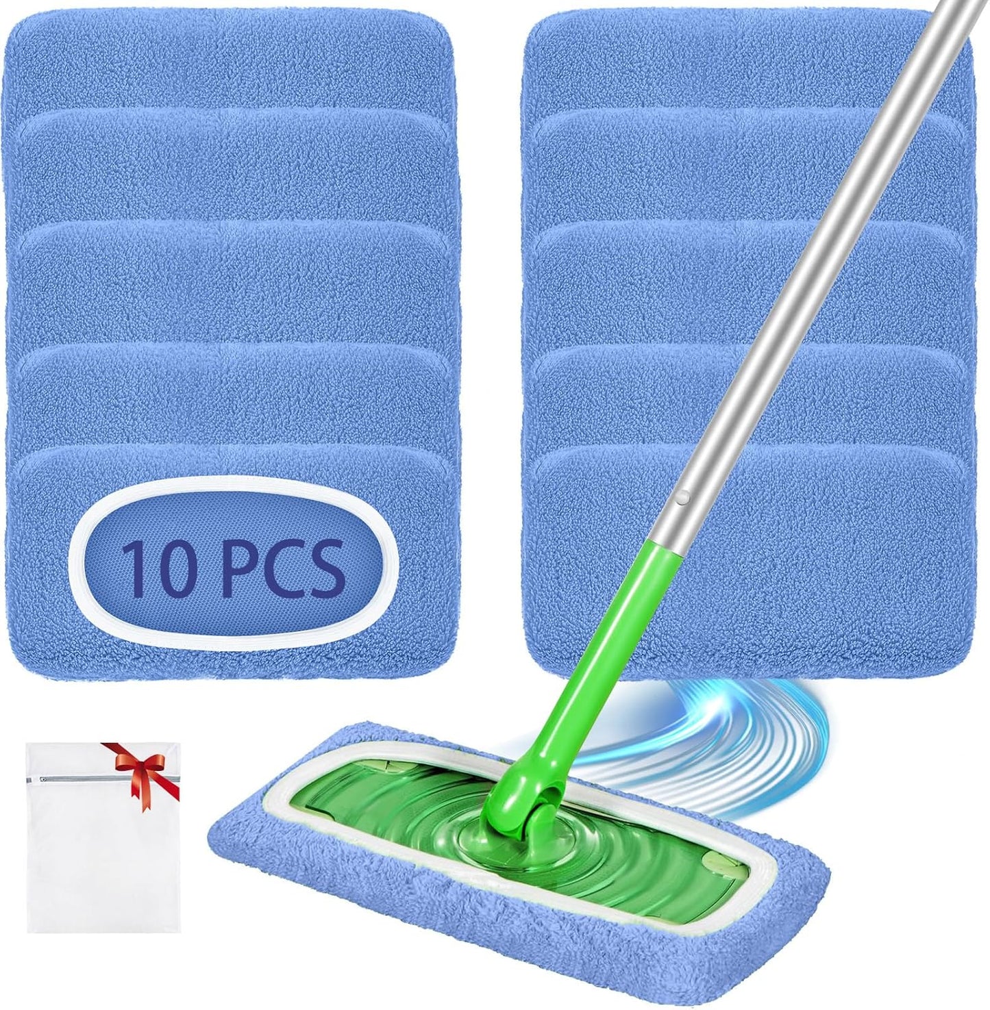 Reusable Mop Pads Compatible with Swiffer Sweeper Mop, Microfiber Dry Sweeping Cloths & Machine Washable Wet Pads Refill for Use on All Sealed Floors - Stone, Hardwood, Laminate & Tile (6 Blue)