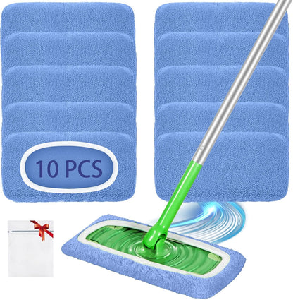 Reusable Mop Pads Compatible with Swiffer Sweeper Mop, Microfiber Dry Sweeping Cloths & Machine Washable Wet Pads Refill for Use on All Sealed Floors - Stone, Hardwood, Laminate & Tile (6 Blue)