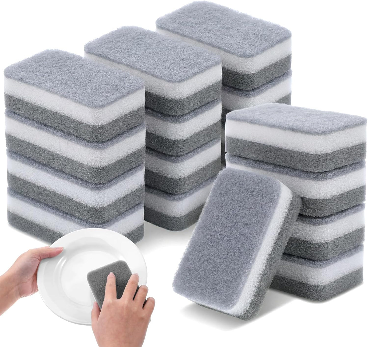 40 Pack Kitchen Dishwashing Sponge Bulk, Non Scratch Dishes Scouring Pad, Odor-Free Cleaning Sponge Wipes for Travel, Camping, Apartments