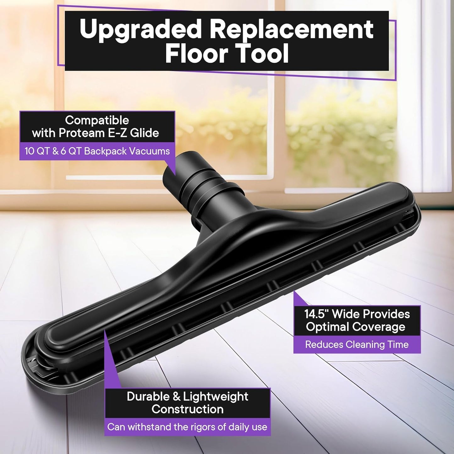 Replacement Floor Tool Compatible with ProTeam 101446 E-Z Glide Backpack Vacuums 10 QT & 6 QT, 14" Hard Floor Tool Compatible with Commercial Cleaners(Brush with Scalloped Edges,Gray)