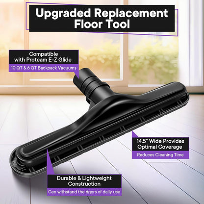 Replacement Floor Tool Compatible with ProTeam 101446 E-Z Glide Backpack Vacuums 10 QT & 6 QT, 14" Hard Floor Tool Compatible with Commercial Cleaners(Brush with Scalloped Edges,Gray)