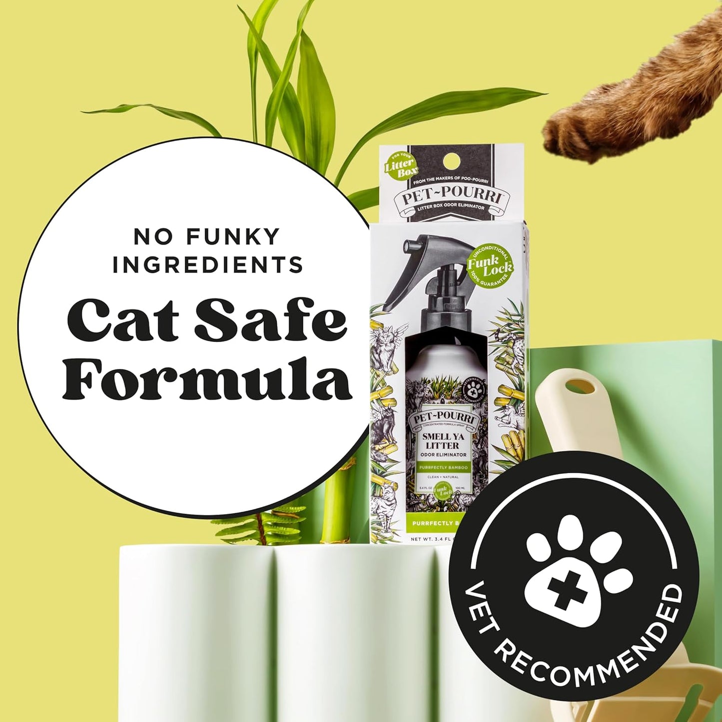 Pet-Pourri Smell Ya Litter Cat Litter Deodorizer Spray, Purrfectly Bamboo 3.4 Fl Oz, Up to 170 Uses, Pet Odor Remover with Essential Oils for Air, Carpet, Urine, Vet Recommended, Bergamot Bamboo Scent