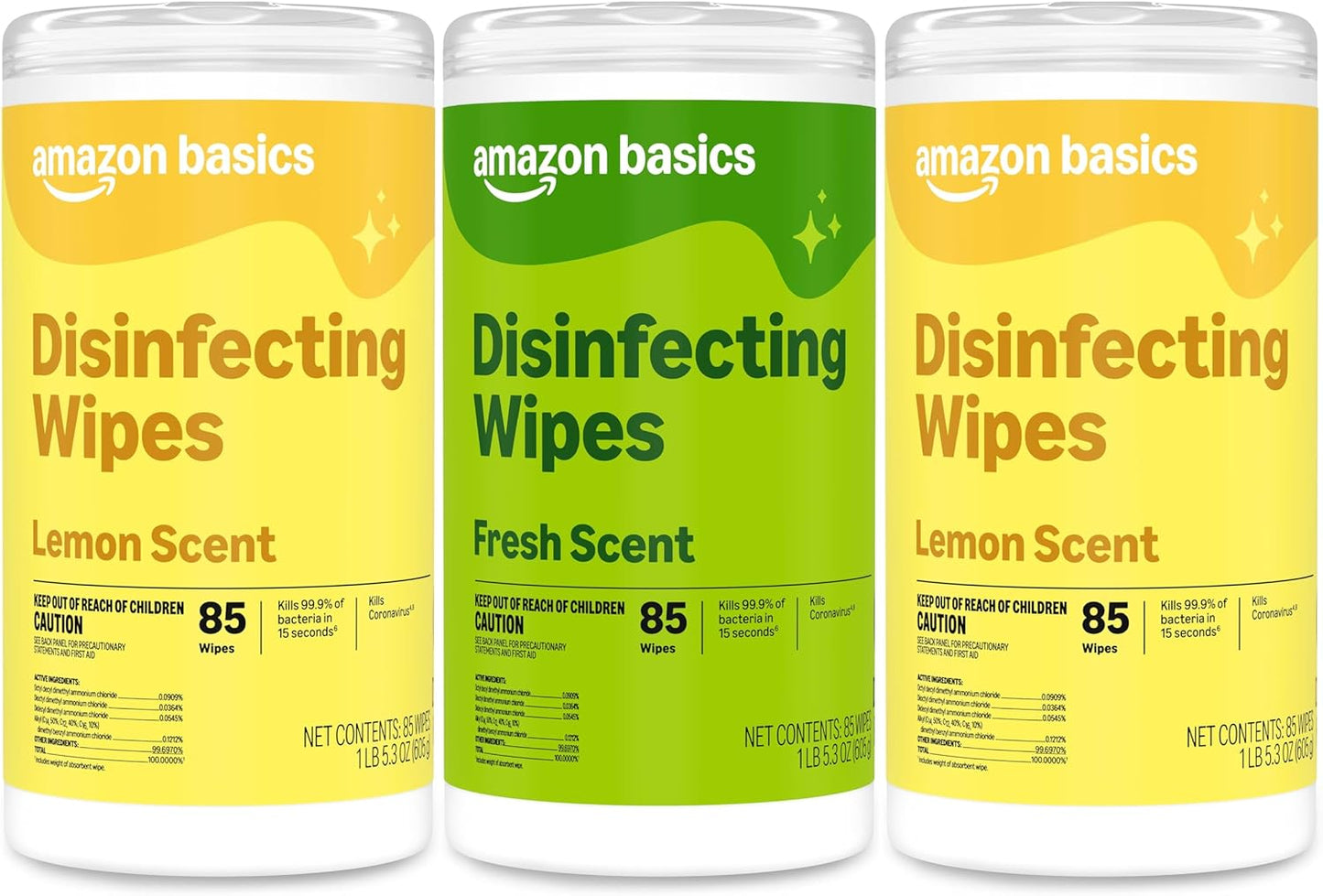 Amazon Basics Disinfecting Wipes, Lemon & Fresh Scent, Thick, Sanitizes/Cleans/Disinfects/Deodorizes, 340 Count (4 Packs of 85)
