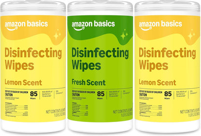 Amazon Basics Disinfecting Wipes, Lemon & Fresh Scent, Thick, Sanitizes/Cleans/Disinfects/Deodorizes, 340 Count (4 Packs of 85)