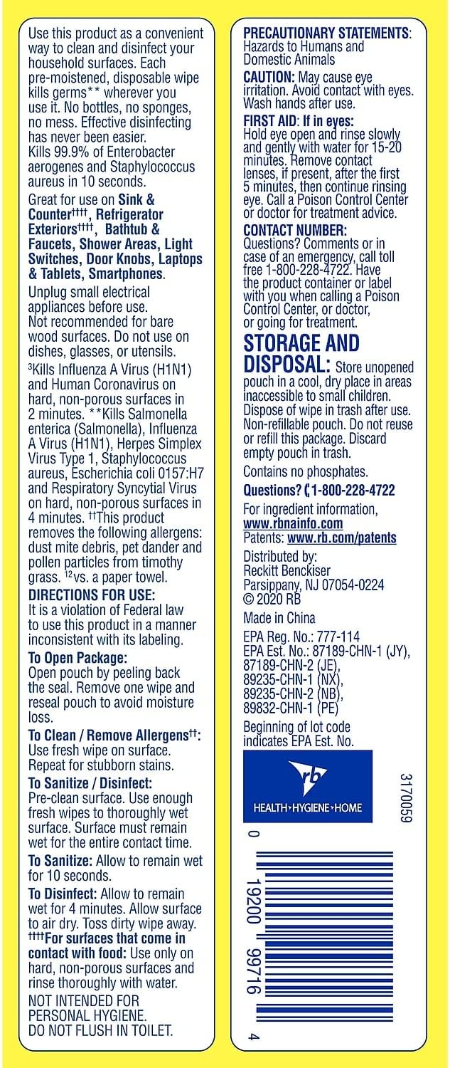 LYSOL Disinfecting Wipes - Lemon & Lime Blossom Flatpack 80 ct. (Pack of 1)