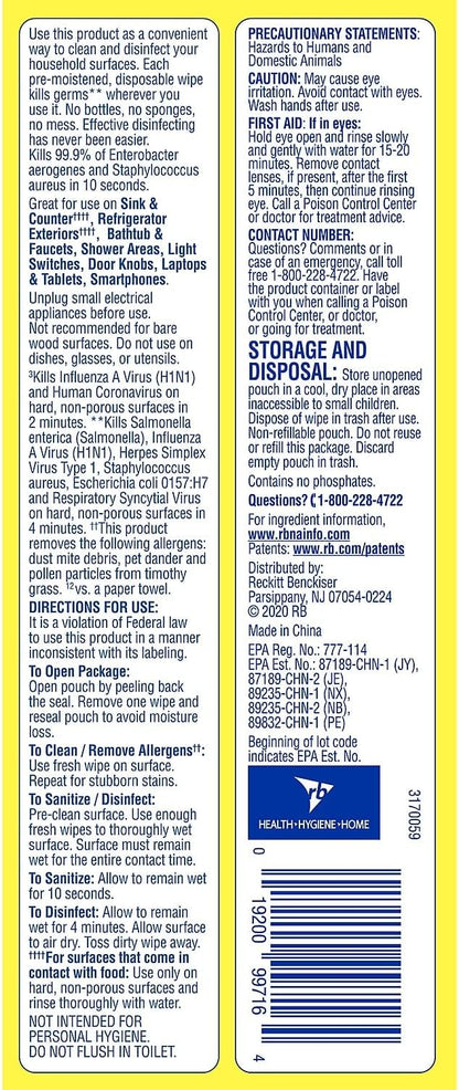 LYSOL Disinfecting Wipes - Lemon & Lime Blossom Flatpack 80 ct. (Pack of 1)