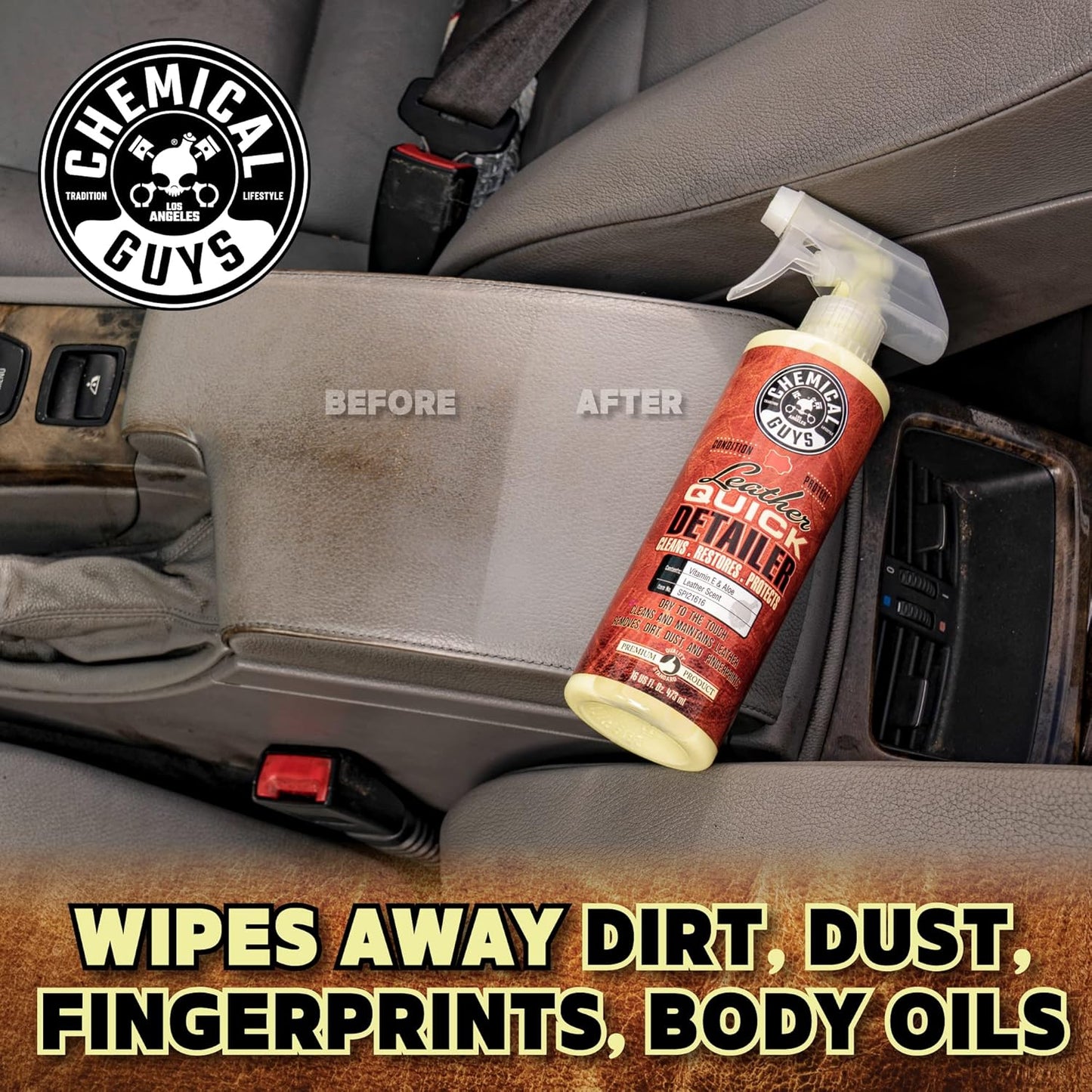Chemical Guys Leather Quick Detailer - Interior Cleaner and Conditioner for Natural, Synthetic, Pleather, and More, Safe for Car Seats, Furniture, Apparel, Shoes & Boots, Leather Scented - 16 fl oz