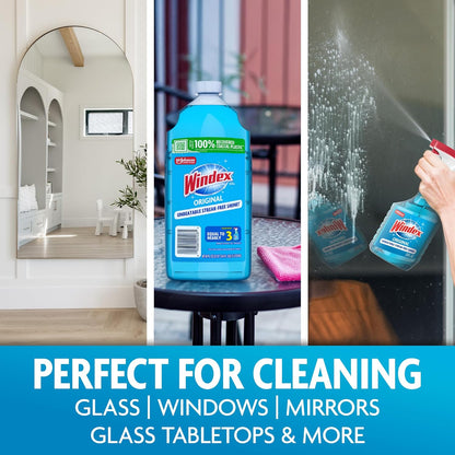 Windex Glass and Window Cleaner Spray Bottle, Packaging Designed to Prevent Leakage and Breaking, Surface Cleaning Spray, Original Blue Scent, 23 Fl Oz