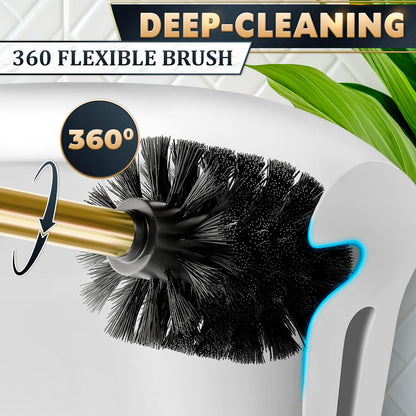Stylish Stainless Steel Toilet Brush and Holder Set - Silver Toilet Bowl Brush and Holder with Splash Cover, Sturdy Bristles, Corrosion & Scratch Resistant - Elegant Design, Effective Deep Cleaning