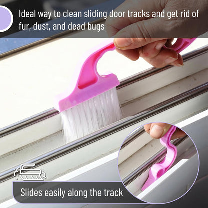 Slick- Window Track Cleaning Brush, 2 Pack, Blue Ergonomic Handle, Built-in Scraper, Multipurpose, Window Track Cleaning Tools