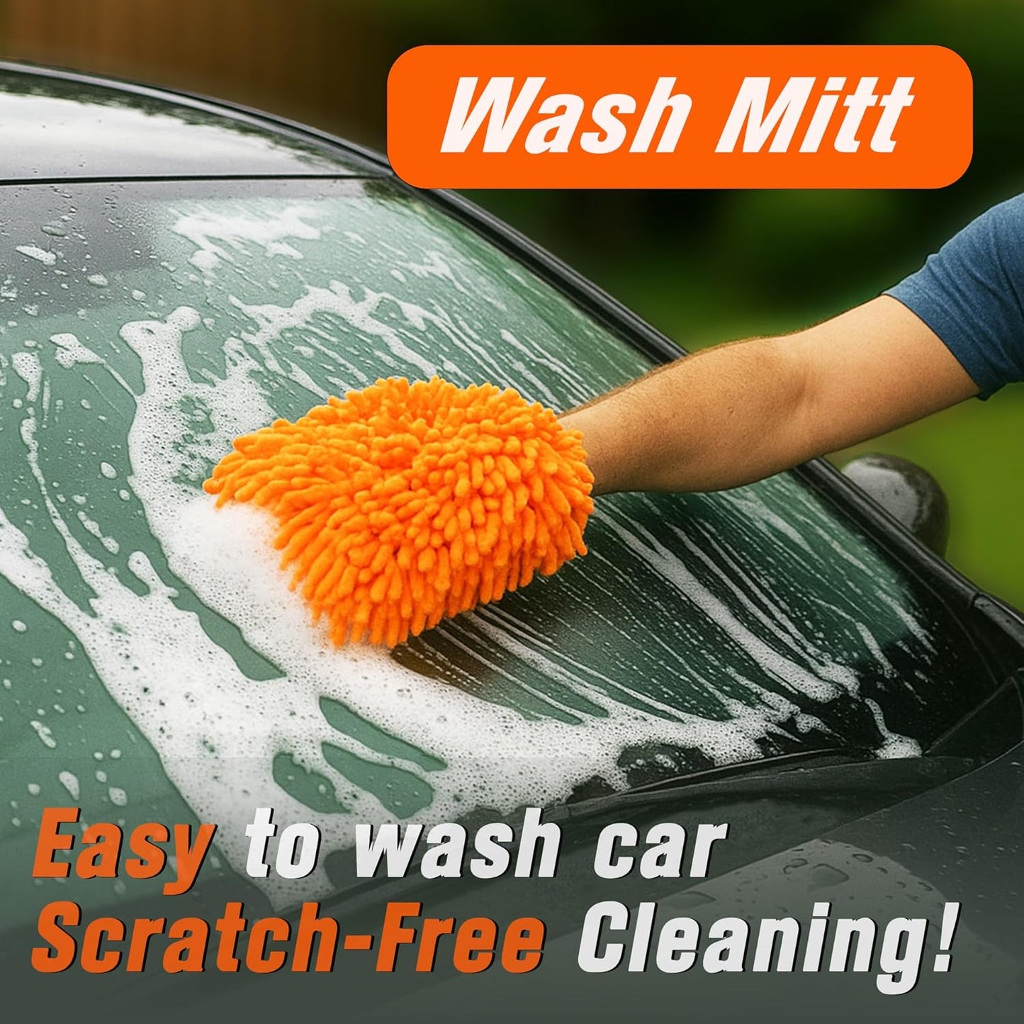 Raeyuan Car Wash Mitt - Premium Chenille Microfiber Wash Mitt for Car Cleaning, Scratch Free & Lint Free Washing Glove, Super Absorbent Noodle Sponge for Auto Detailing, SUV, Truck & Boat