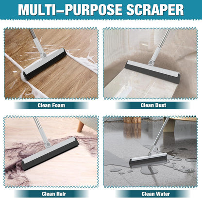 KOLLIEE Floor Squeegee Adjustable 59'' Long Handle Professional Floor Squeegee with Hook Water Squeegee Foam Blade for Concrete Floor Tile Pet Hair Floor Wiper