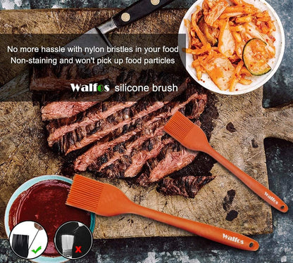Walfos Silicone Basting Pastry Brush, Heat Resistant Pastry Brush Set, Strong Steel Core and One-Pieces Design, Perfect for BBQ Grill Baking Kitchen Cooking, BPA Free and Dishwasher Safe, 2 Pcs (Blue)